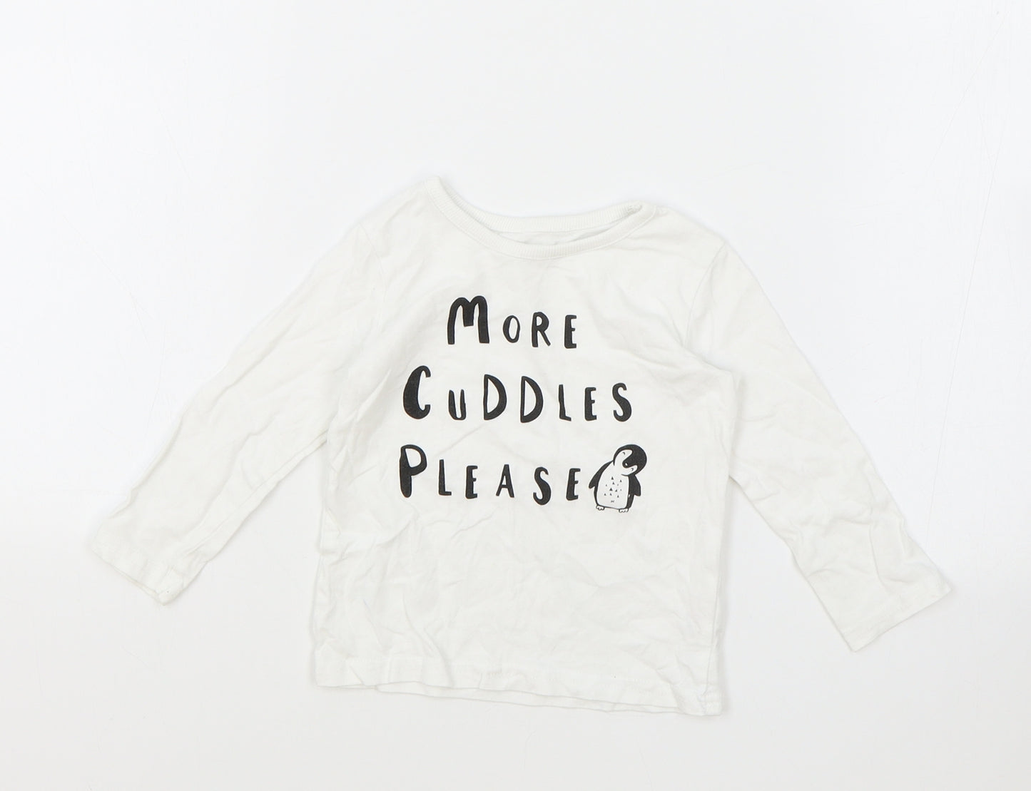 George Baby White Cotton Basic T-Shirt Size 9-12 Months Round Neck Pullover - Penguin Cuddles