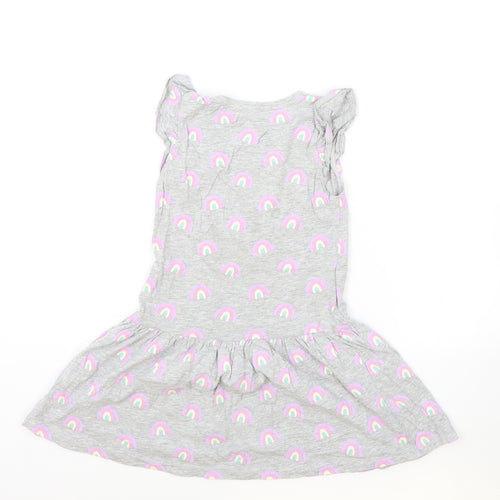Primark Girls Grey Geometric Cotton Fit & Flare Size 6-7 Years Round Neck Pullover - Rainbow Print