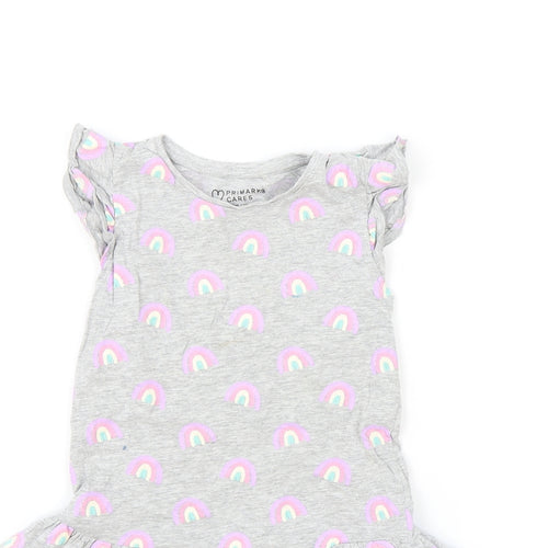 Primark Girls Grey Geometric Cotton Fit & Flare Size 6-7 Years Round Neck Pullover - Rainbow Print
