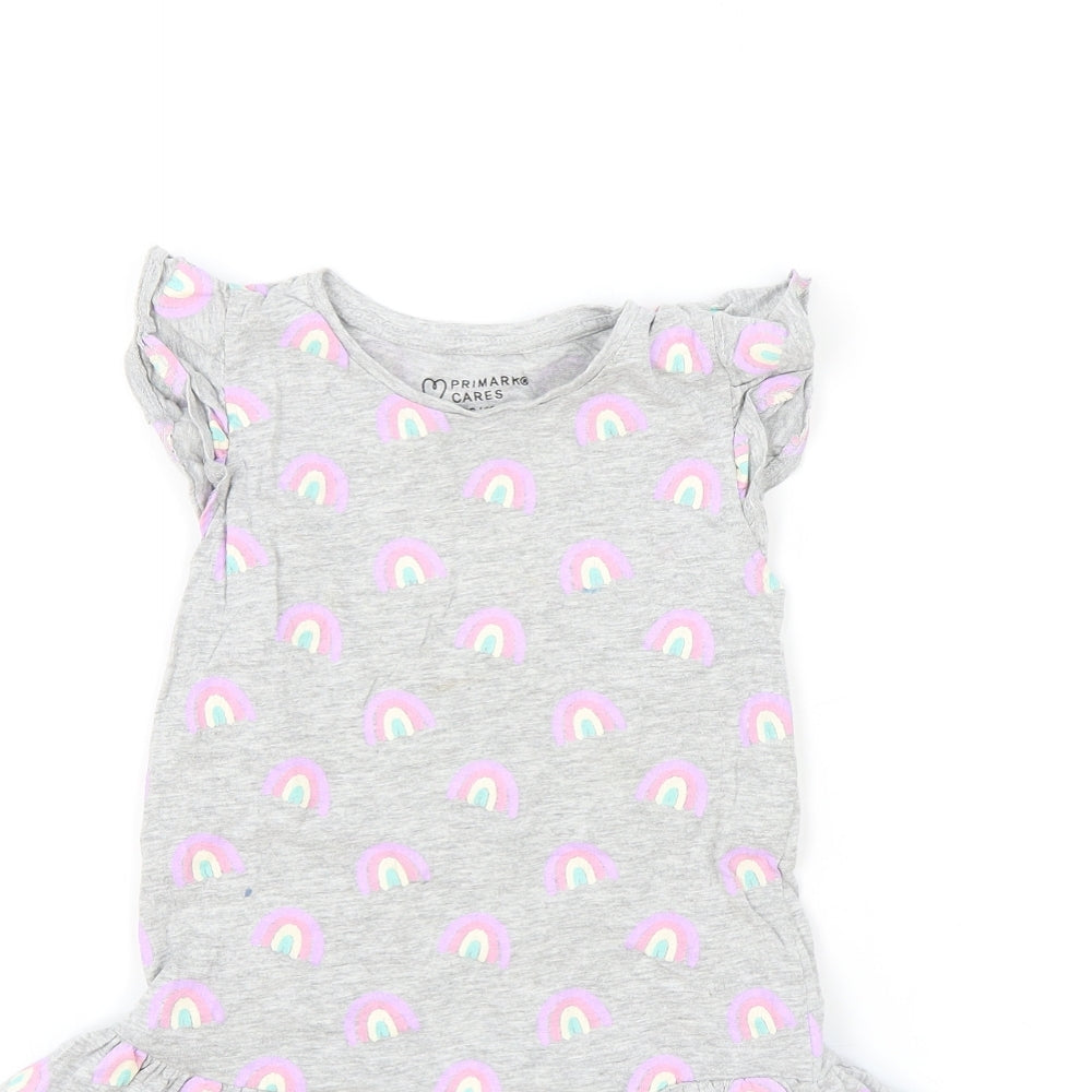 Primark Girls Grey Geometric Cotton Fit & Flare Size 6-7 Years Round Neck Pullover - Rainbow Print