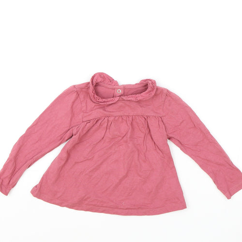 TU Girls Pink 100% Cotton Basic T-Shirt Size 9-12 Months Collared Snap - Lace Detail