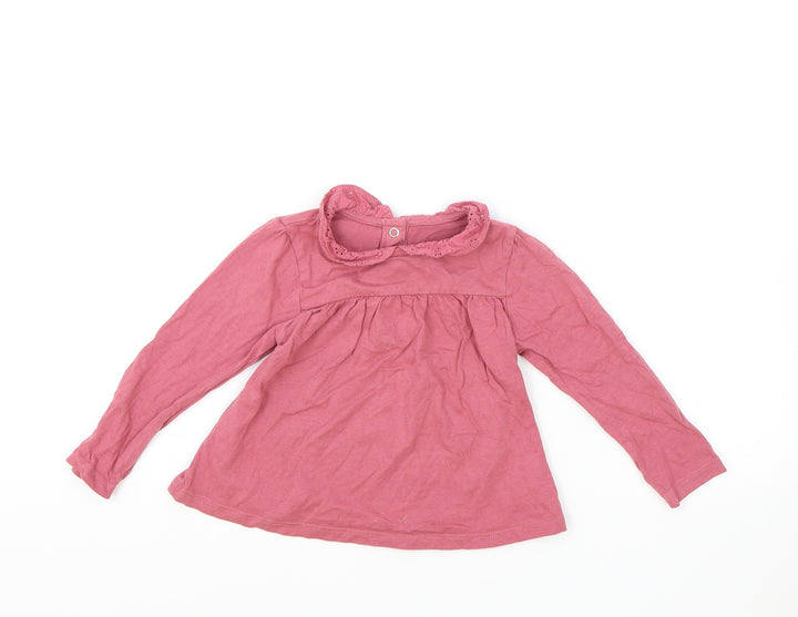 TU Girls Pink 100% Cotton Basic T-Shirt Size 9-12 Months Collared Snap - Lace Detail