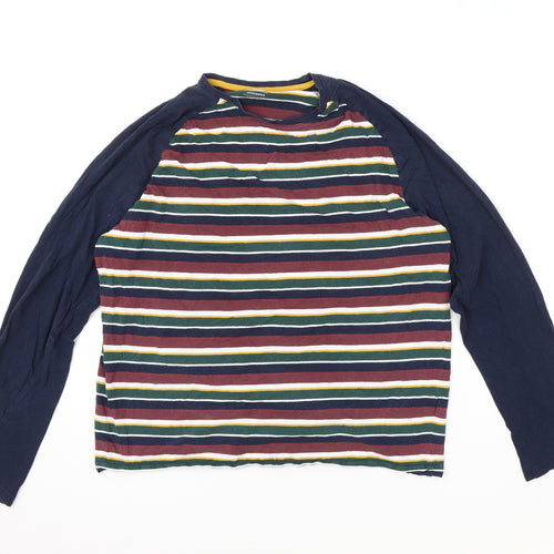 Marks and Spencer Mens Blue Striped Cotton Button-Up Size M Round Neck Push Lock