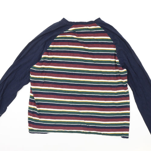 Marks and Spencer Mens Blue Striped Cotton Button-Up Size M Round Neck Push Lock