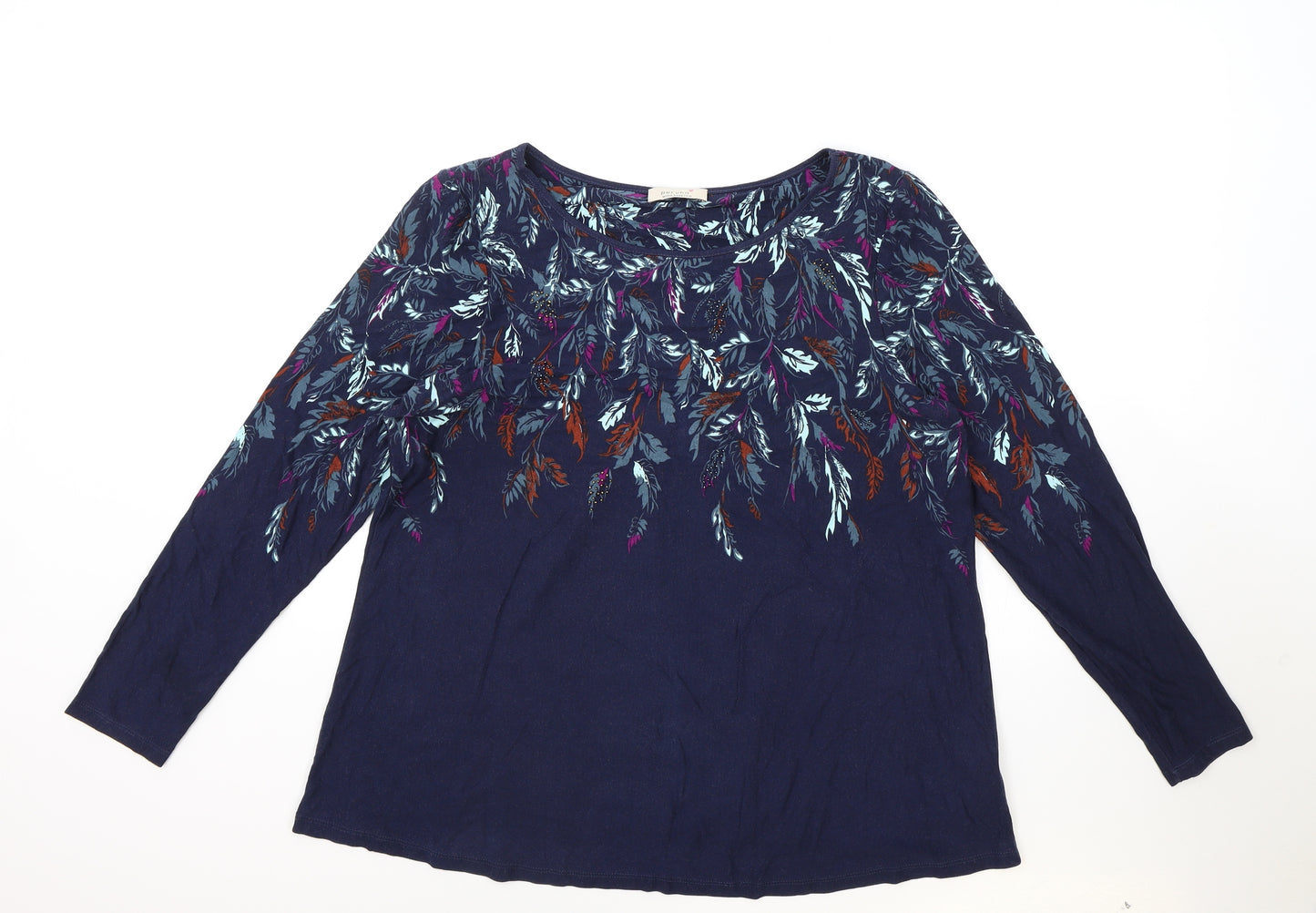 Per Una Womens Blue Floral Viscose Basic T-Shirt Size 16 Round Neck