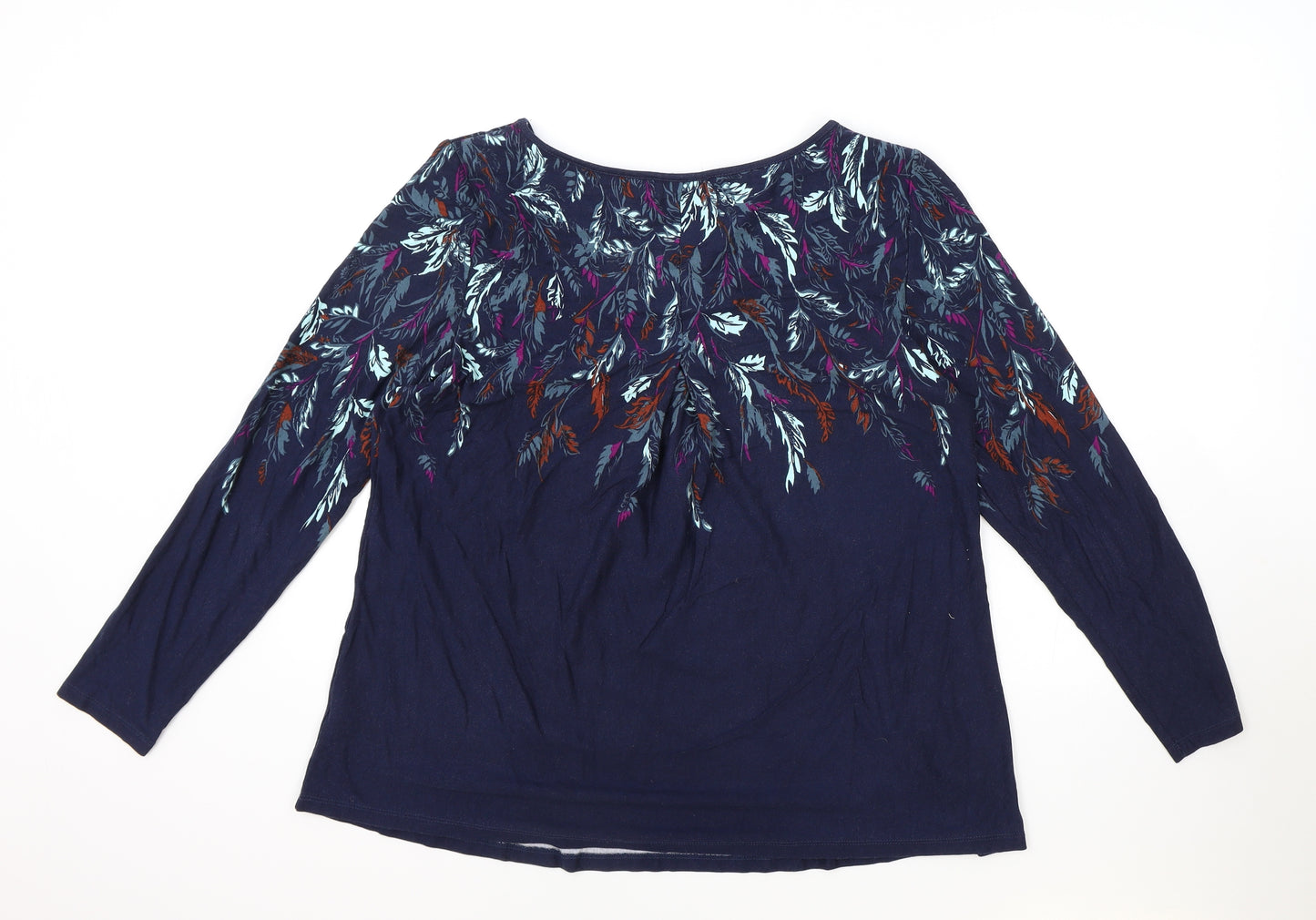 Per Una Womens Blue Floral Viscose Basic T-Shirt Size 16 Round Neck
