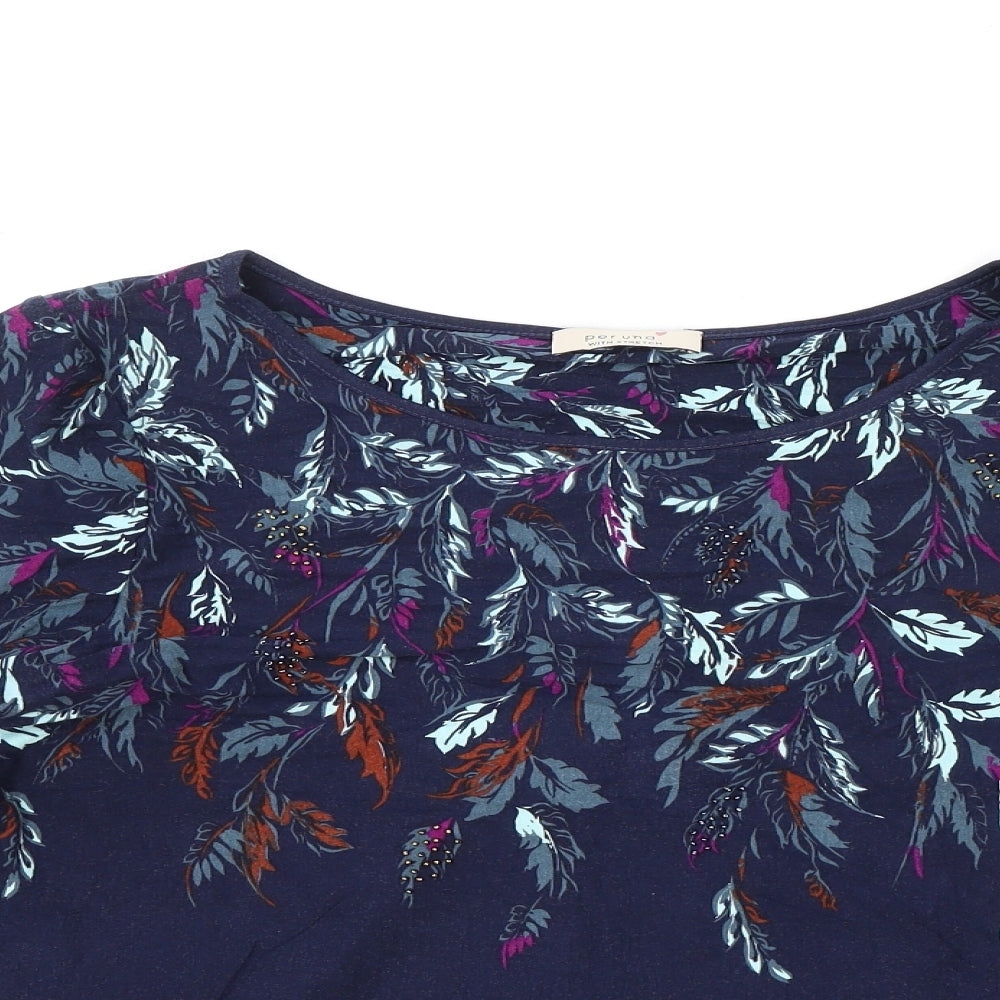 Per Una Womens Blue Floral Viscose Basic T-Shirt Size 16 Round Neck