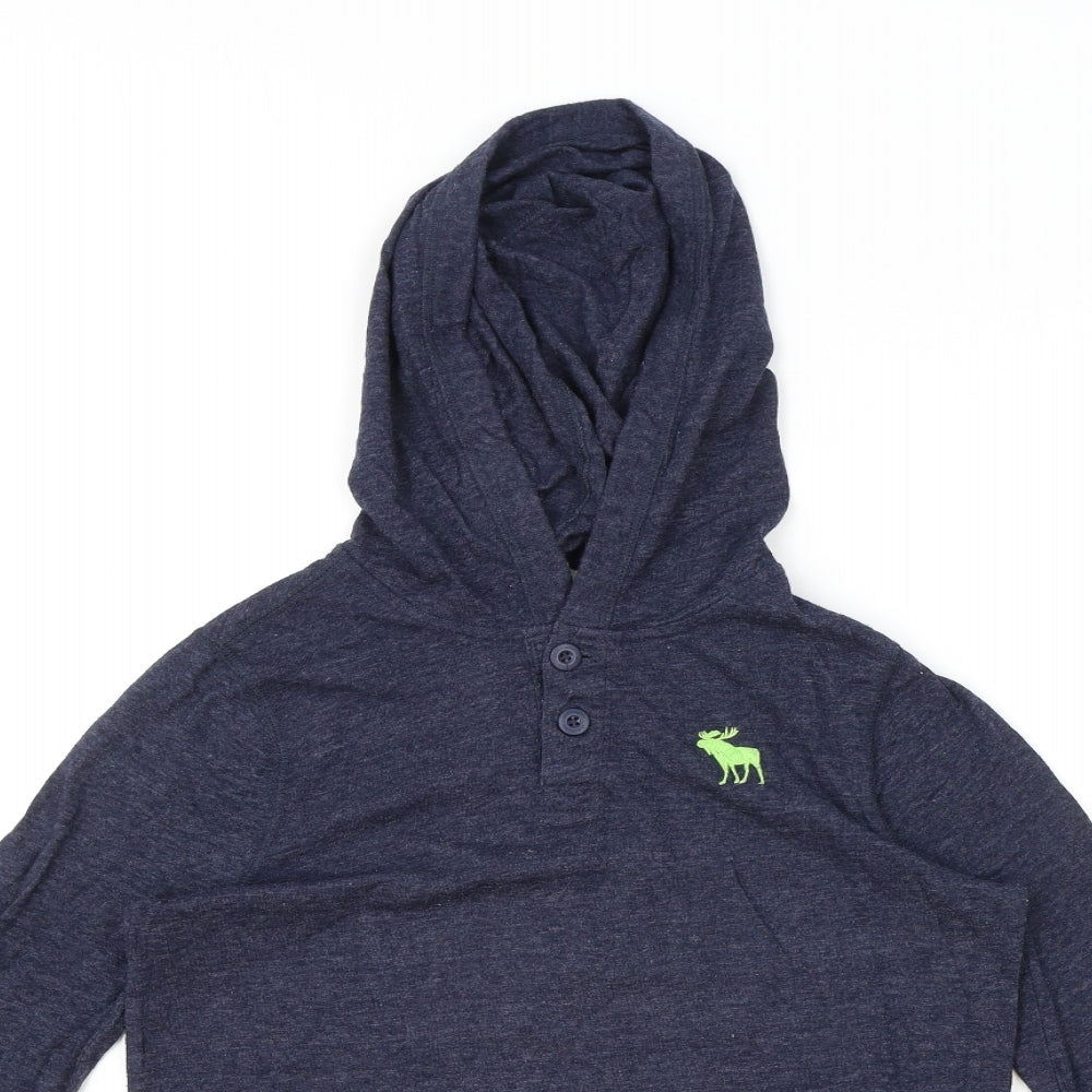 abercrombie kids Boys Blue Cotton Henley Hoodie Size L Button