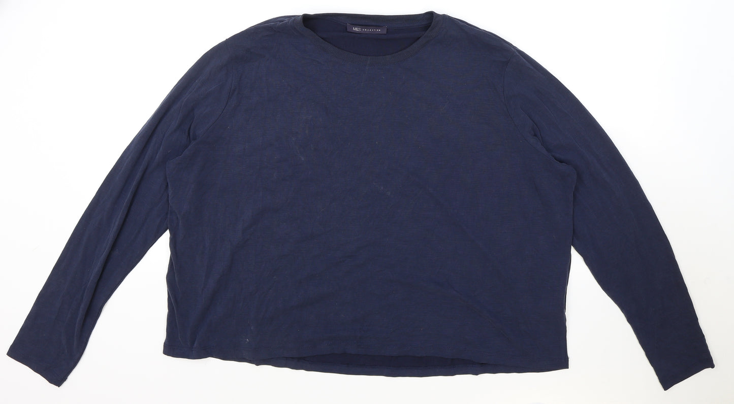 Marks and Spencer Womens Blue Modal Basic T-Shirt Size 16 Round Neck