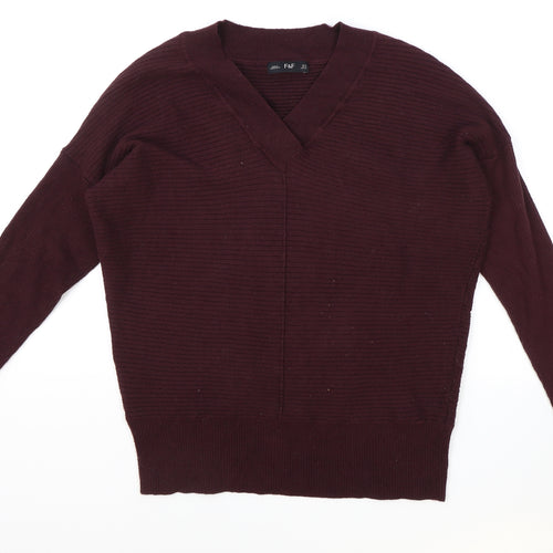 F&F Womens Purple V-Neck Acrylic Pullover Jumper Size 12