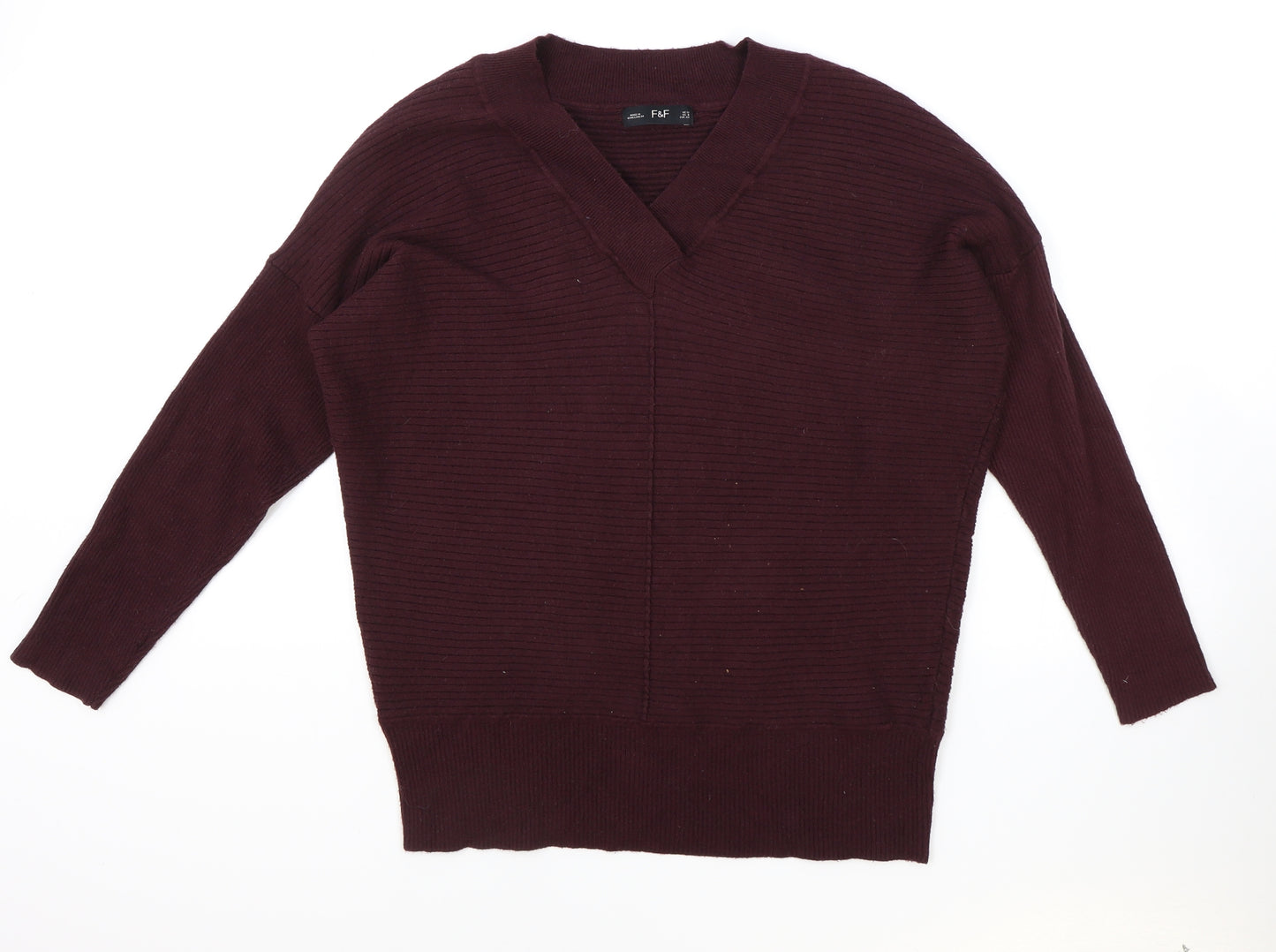 F&F Womens Purple V-Neck Acrylic Pullover Jumper Size 12
