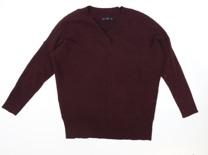 F&F Womens Purple V-Neck Acrylic Pullover Jumper Size 12