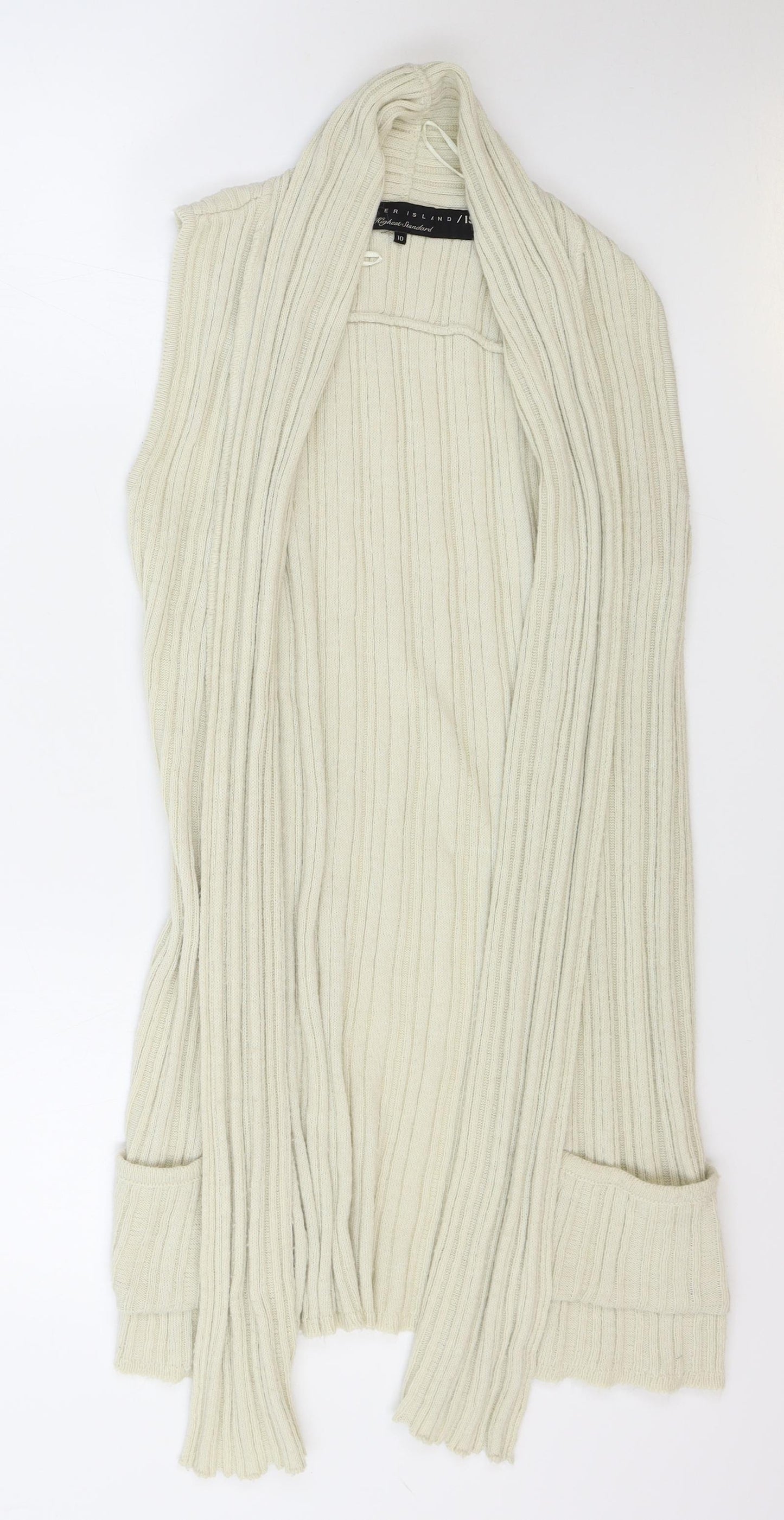 River Island Womens Beige Cowl Neck Acrylic Cardigan Jumper Size 10