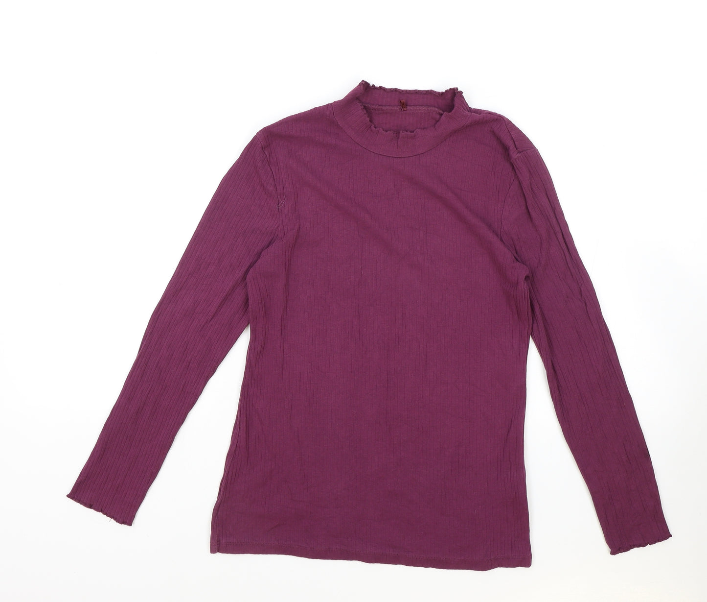 George Girls Purple Cotton Basic T-Shirt Size 13-14 Years Mock Neck Pullover