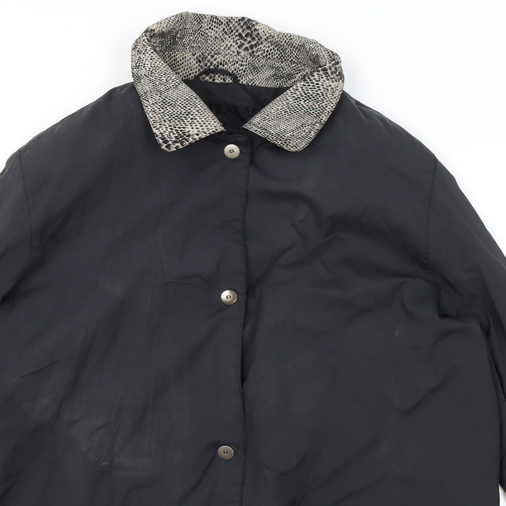Astraka Womens Black Parka Coat One Size Snap - Leopard Print