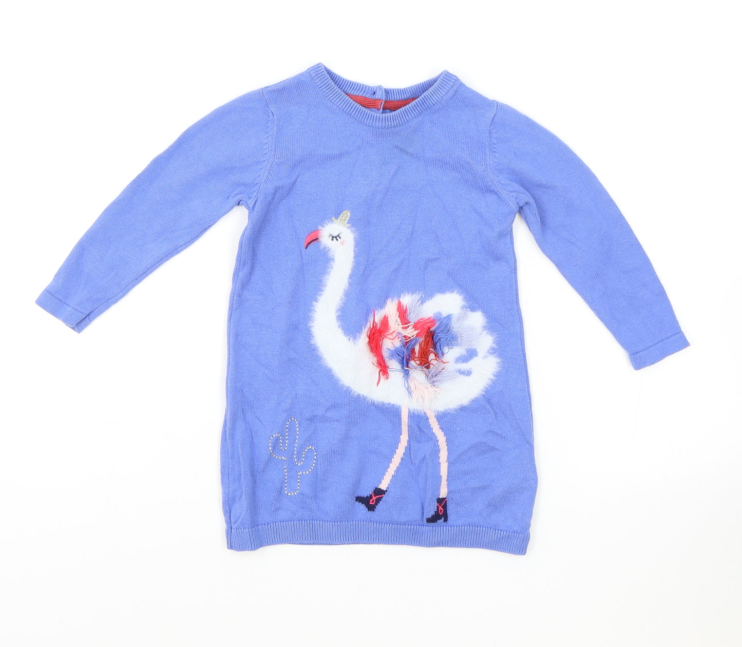 Marks and Spencer Girls Blue Cotton Pullover Jumper Size 12-18 Months Button - Flamingo