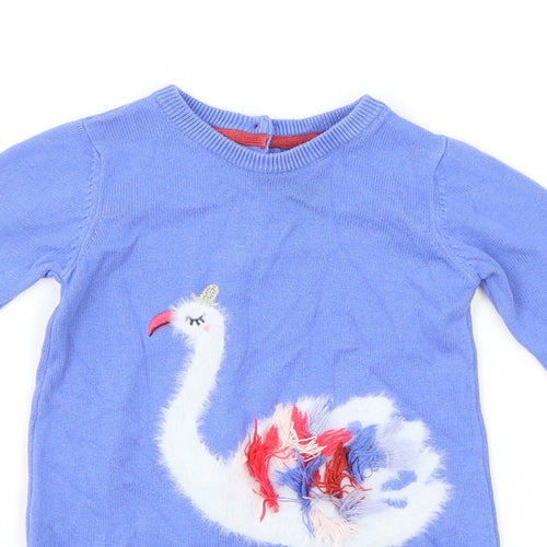 Marks and Spencer Girls Blue Cotton Pullover Jumper Size 12-18 Months Button - Flamingo