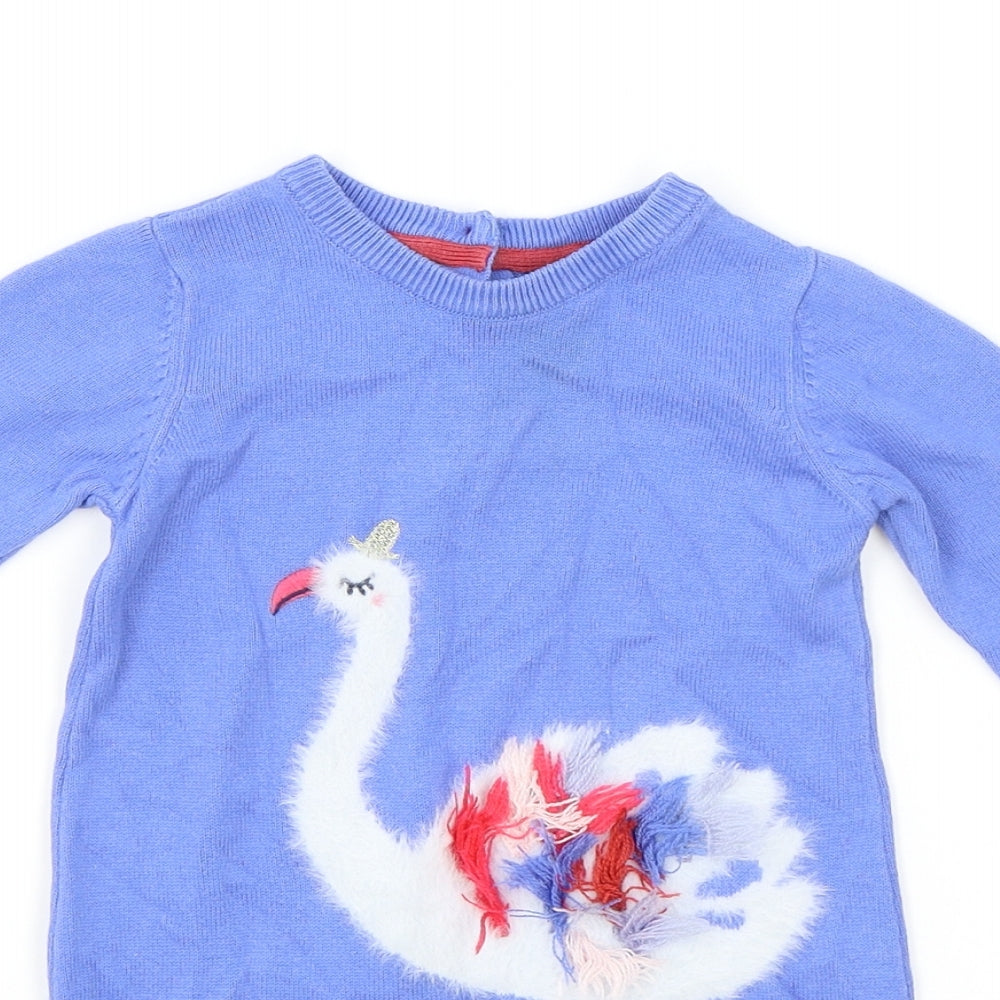 Marks and Spencer Girls Blue Cotton Pullover Jumper Size 12-18 Months Button - Flamingo