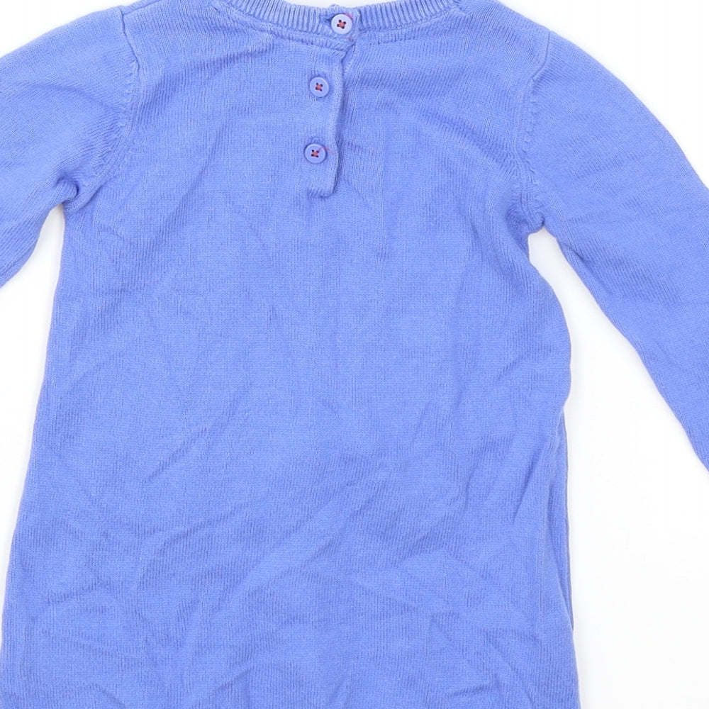 Marks and Spencer Girls Blue Cotton Pullover Jumper Size 12-18 Months Button - Flamingo
