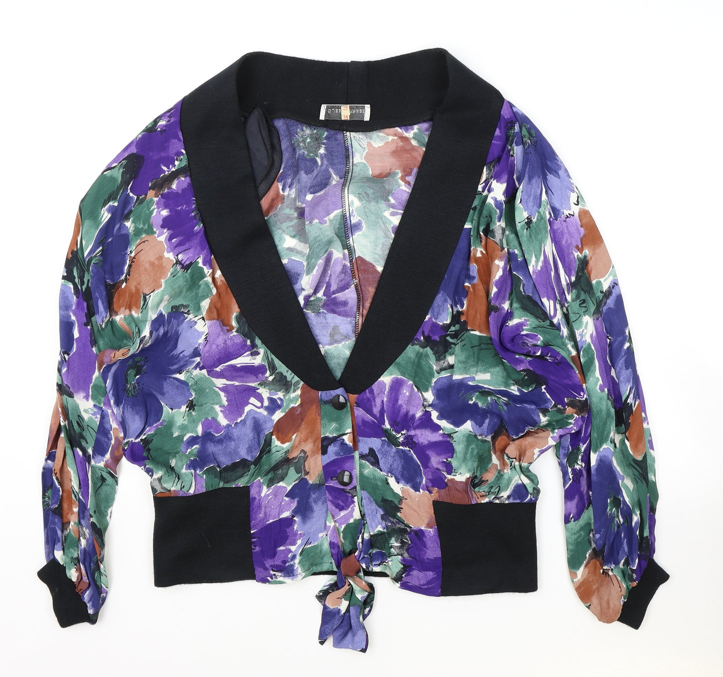 House of Fraser Womens Multicoloured Geometric Jacket Size 14 Button - Elasticated Collar