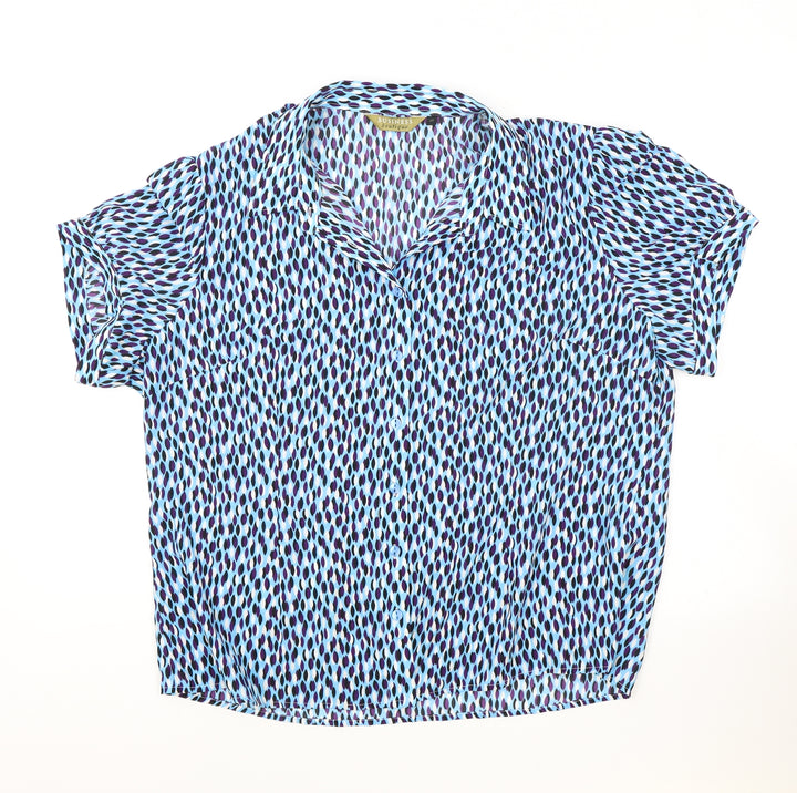 Business Boutique Womens Blue Geometric Polyester Basic Button-Up Size 20 Collared