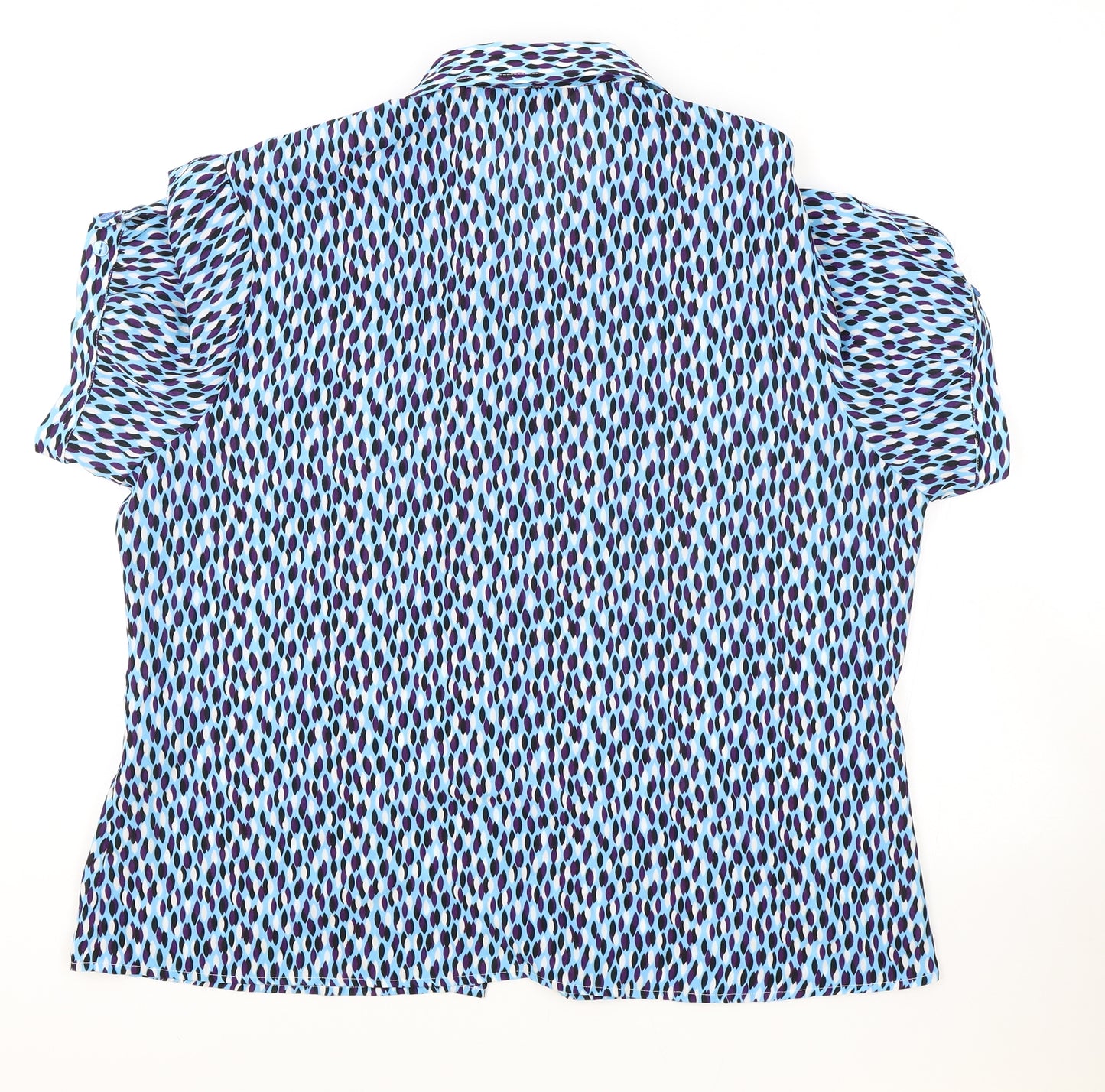 Business Boutique Womens Blue Geometric Polyester Basic Button-Up Size 20 Collared