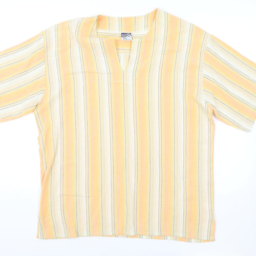 Gulhan Mens Orange Striped T-Shirt Size 2XL V-Neck
