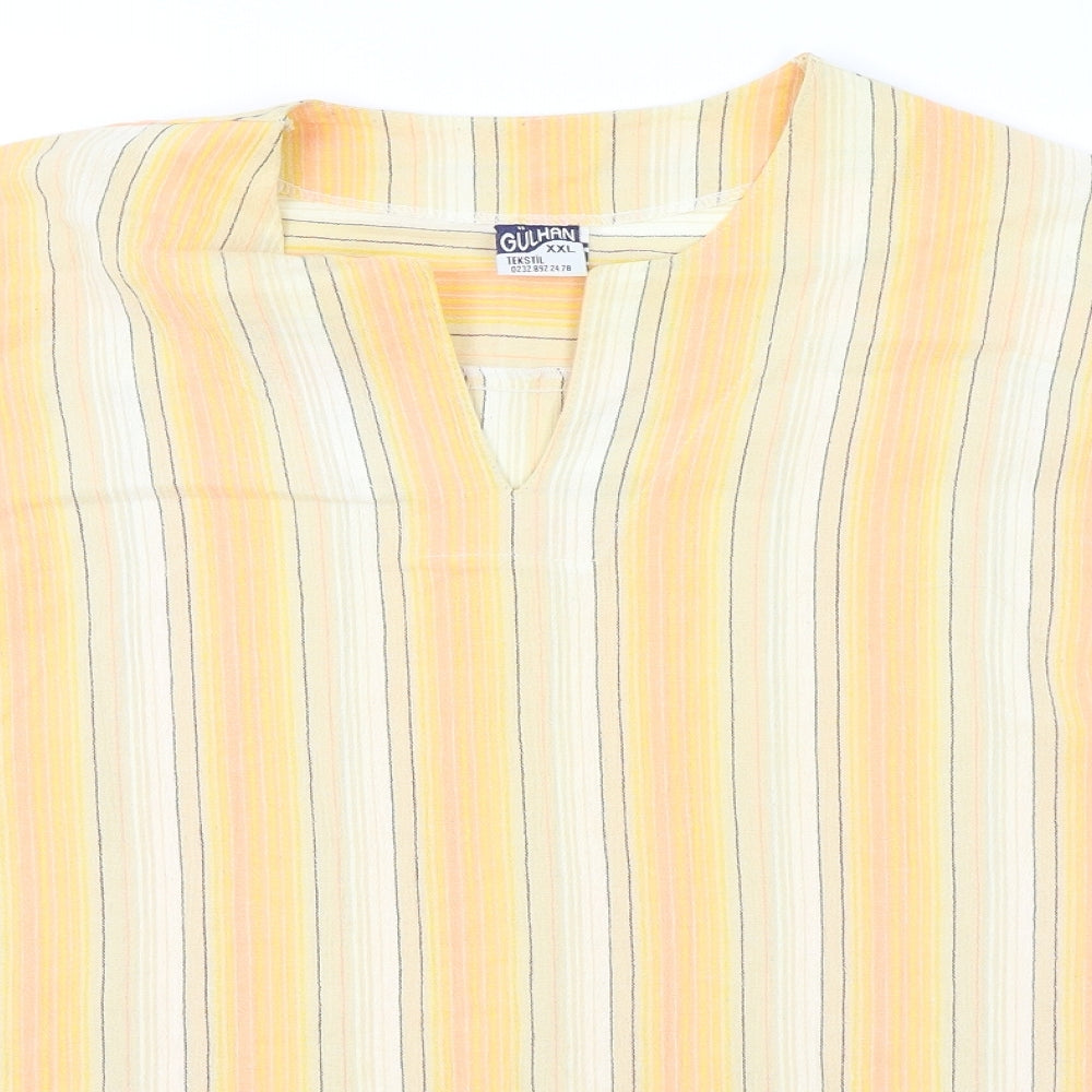 Gulhan Mens Orange Striped T-Shirt Size 2XL V-Neck