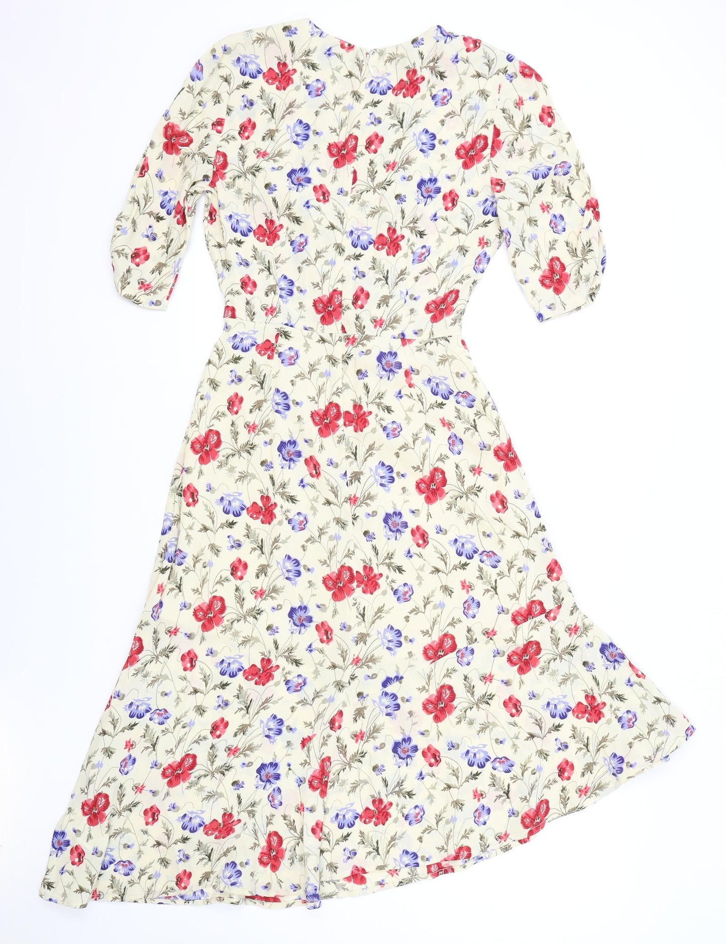 He Loves Me He Loves Me Not Womens Beige Floral Viscose Fit & Flare Size XS V-Neck Pullover