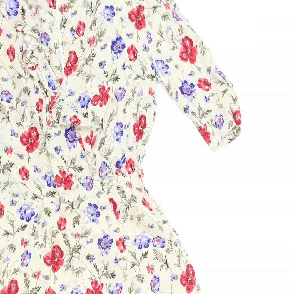 He Loves Me He Loves Me Not Womens Beige Floral Viscose Fit & Flare Size XS V-Neck Pullover