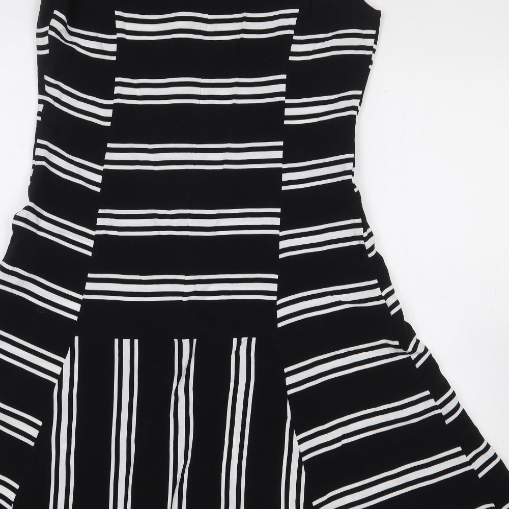 Marks and Spencer Womens Black Striped Viscose A-Line Size 10 Boat Neck Zip