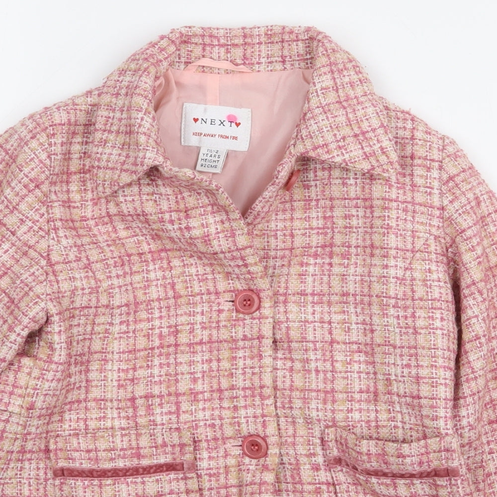 NEXT Girls Pink Plaid Jacket Blazer Size 18-24 Months Button