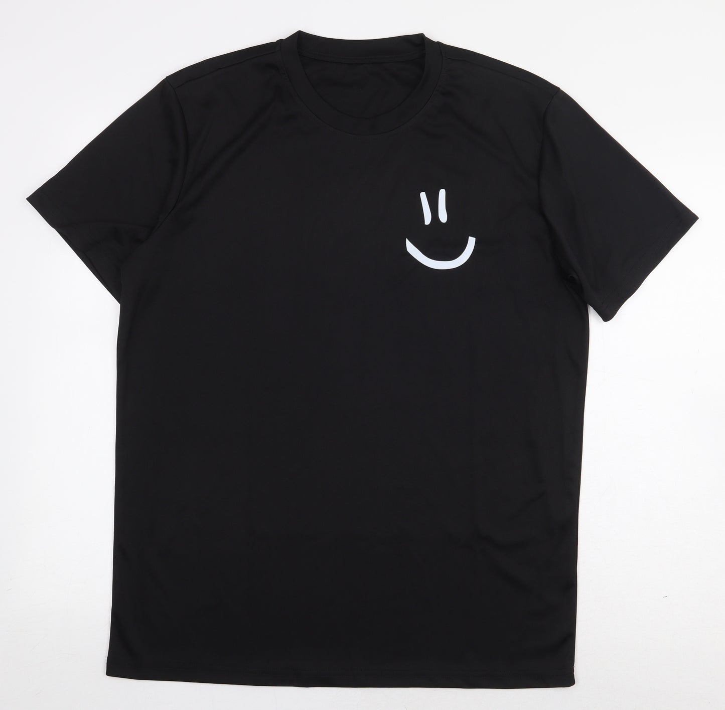 Preworn Mens Black Polyester T-Shirt Size L Round Neck - Smiley Face