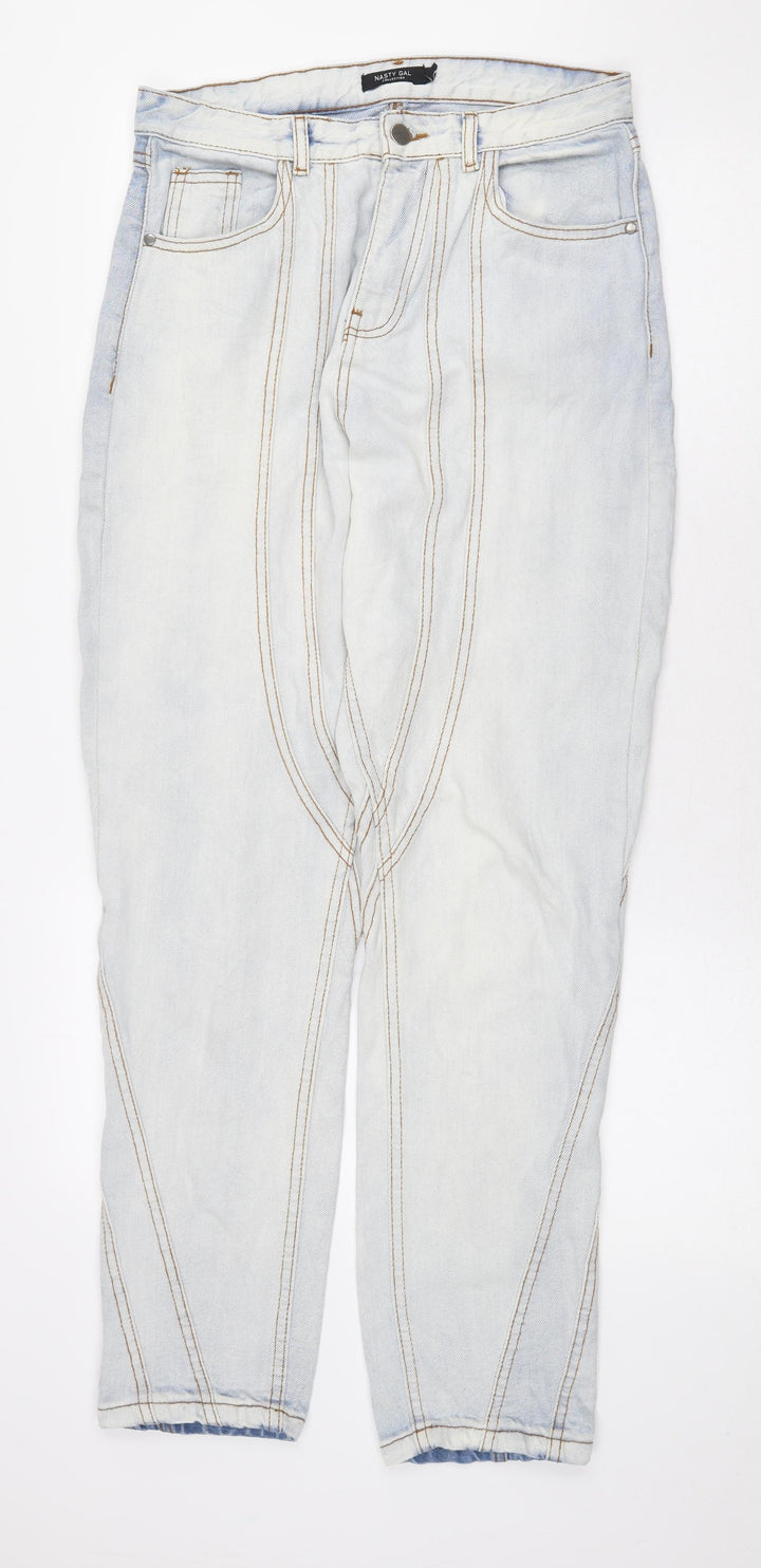 Nasty Gal Womens Blue Cotton Straight Jeans Size 10 L29 in Regular Zip - Seem Details