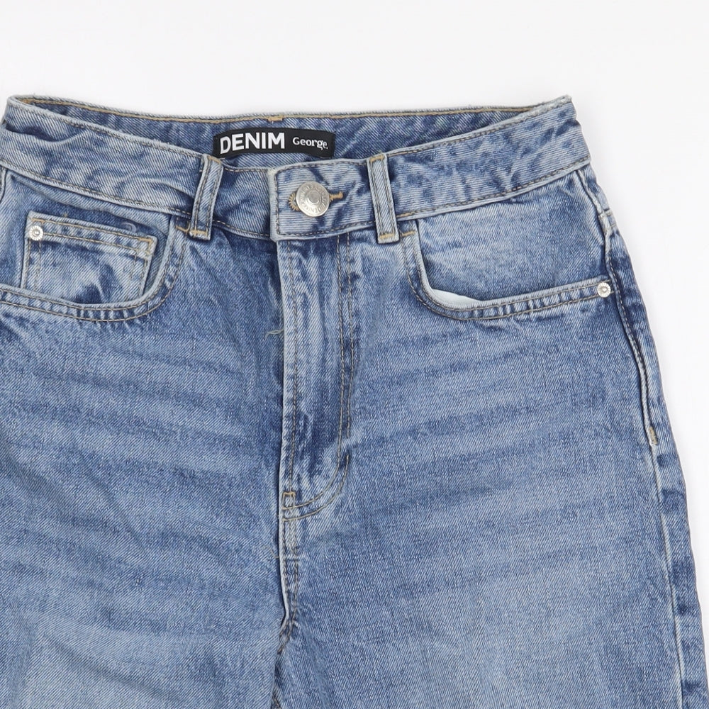 George Womens Blue 100% Cotton Cut-Off Shorts Size 8 L10 in Regular Zip
