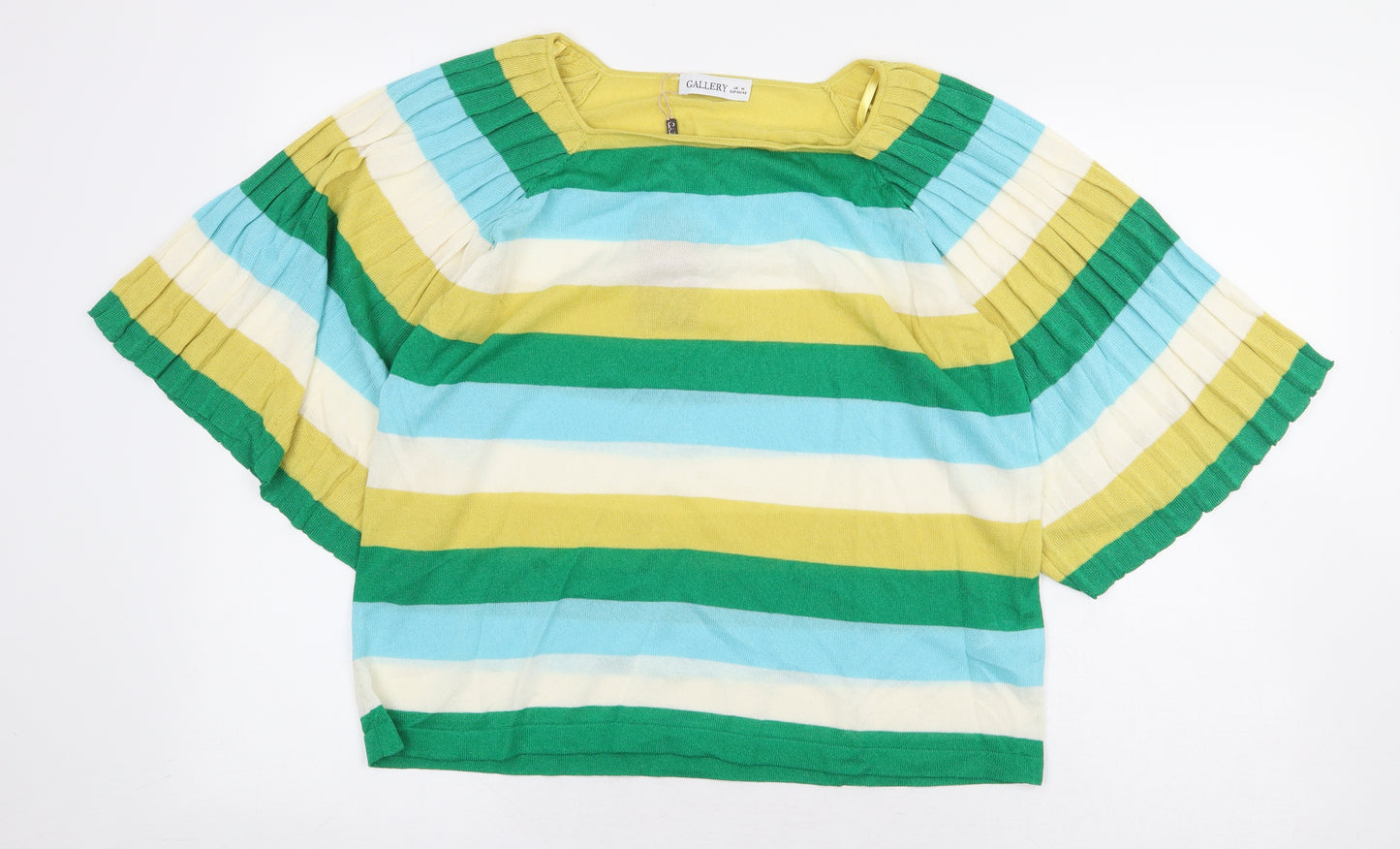 Gallery Womens Multicoloured Striped Viscose Basic Blouse Size M Boat Neck - Ribbed Balloon Sleeve