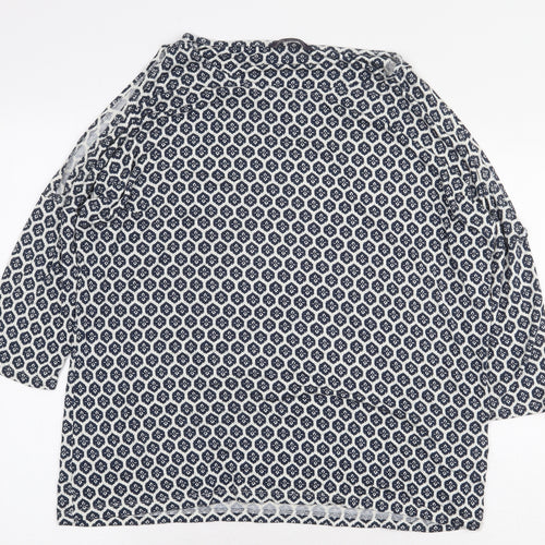 Marks and Spencer Womens White Geometric Viscose Basic Blouse Size 16 Boat Neck - Cold Shoulder