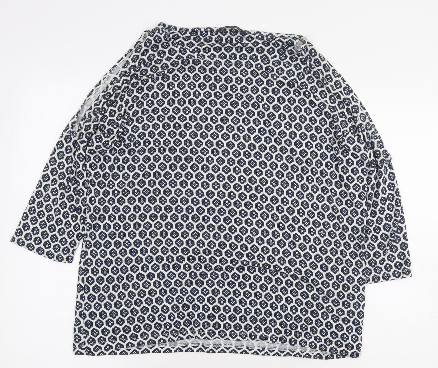 Marks and Spencer Womens White Geometric Viscose Basic Blouse Size 16 Boat Neck - Cold Shoulder
