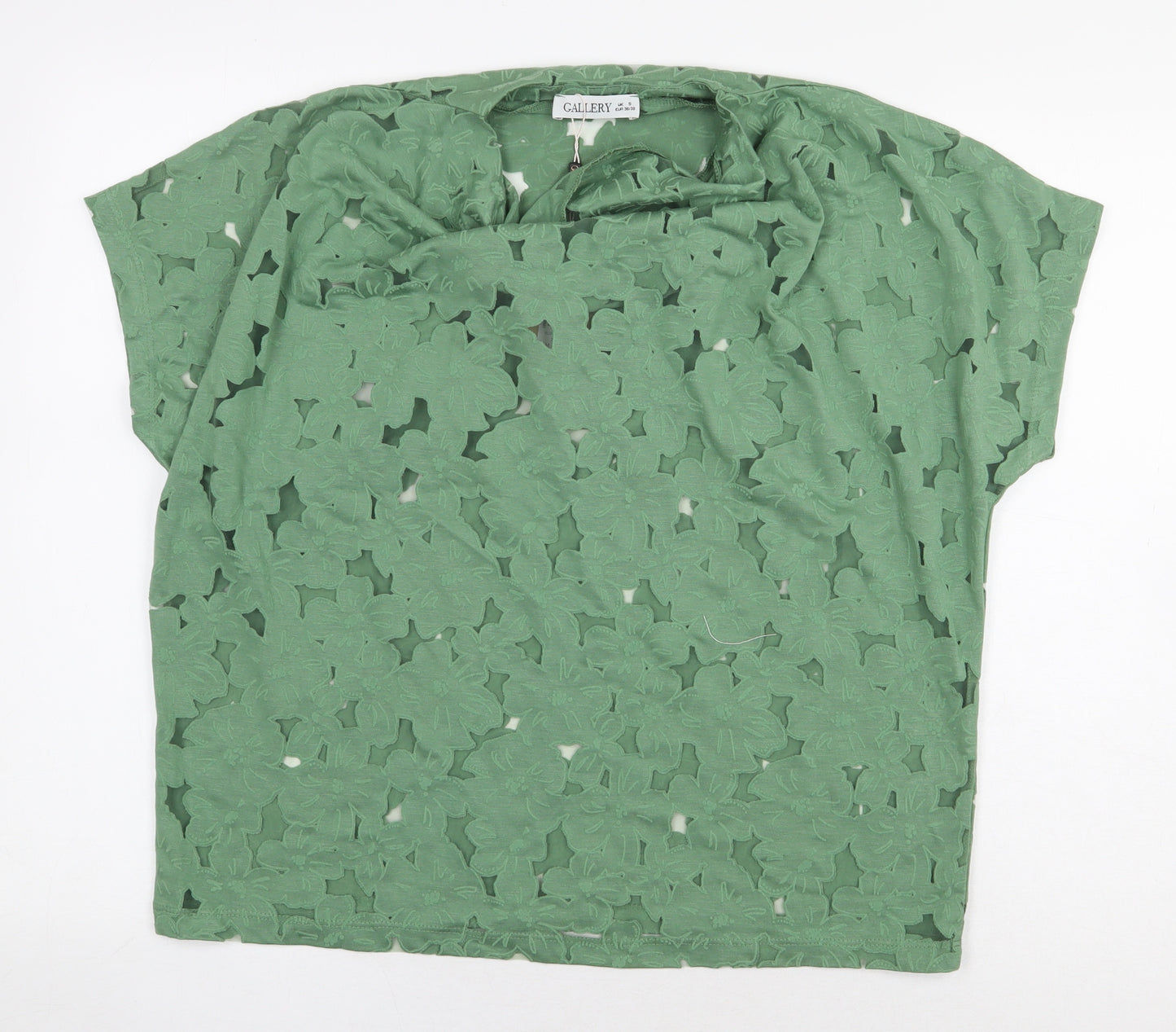 Gallery Womens Green Floral Viscose Basic Blouse Size S Mock Neck