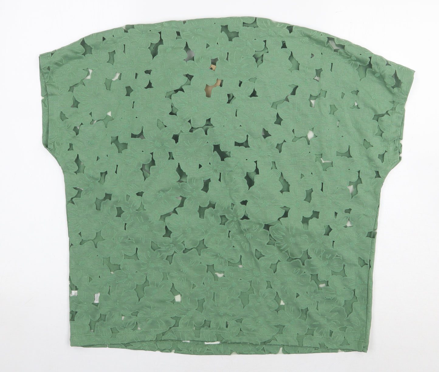 Gallery Womens Green Floral Viscose Basic Blouse Size S Mock Neck