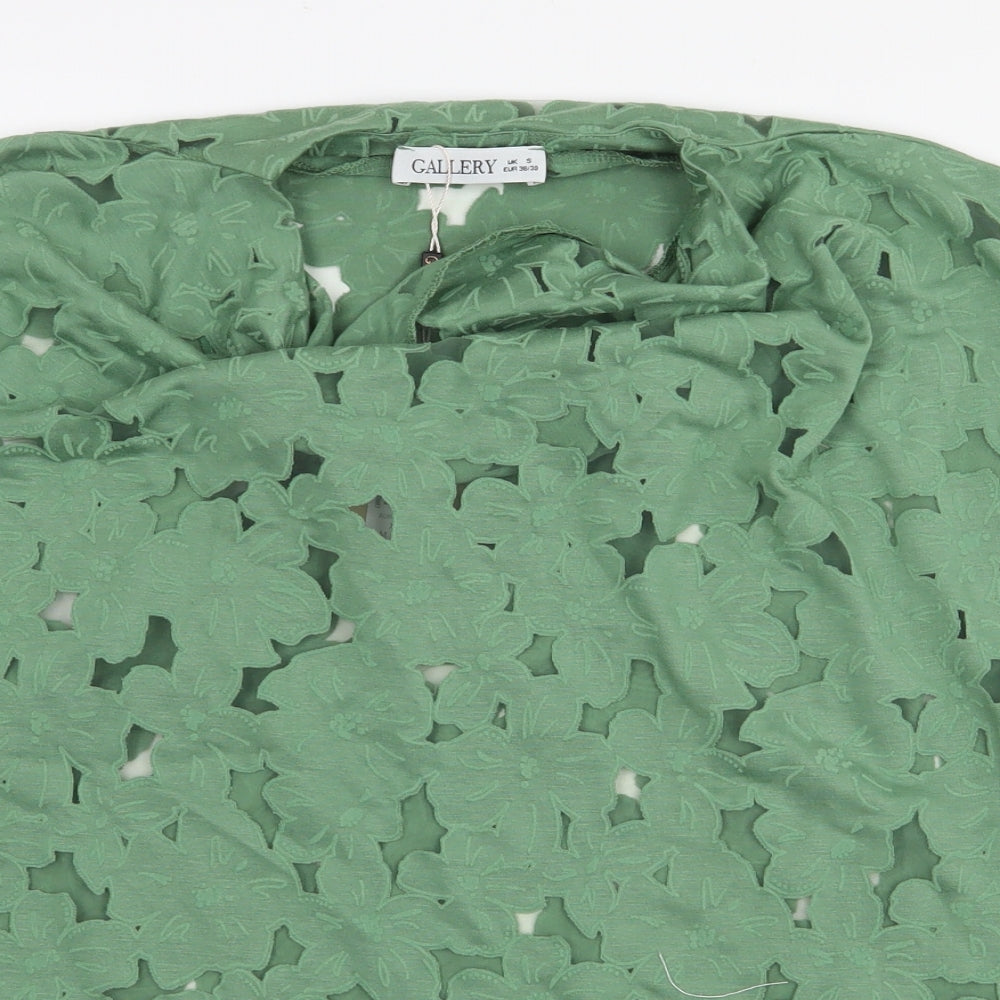 Gallery Womens Green Floral Viscose Basic Blouse Size S Mock Neck