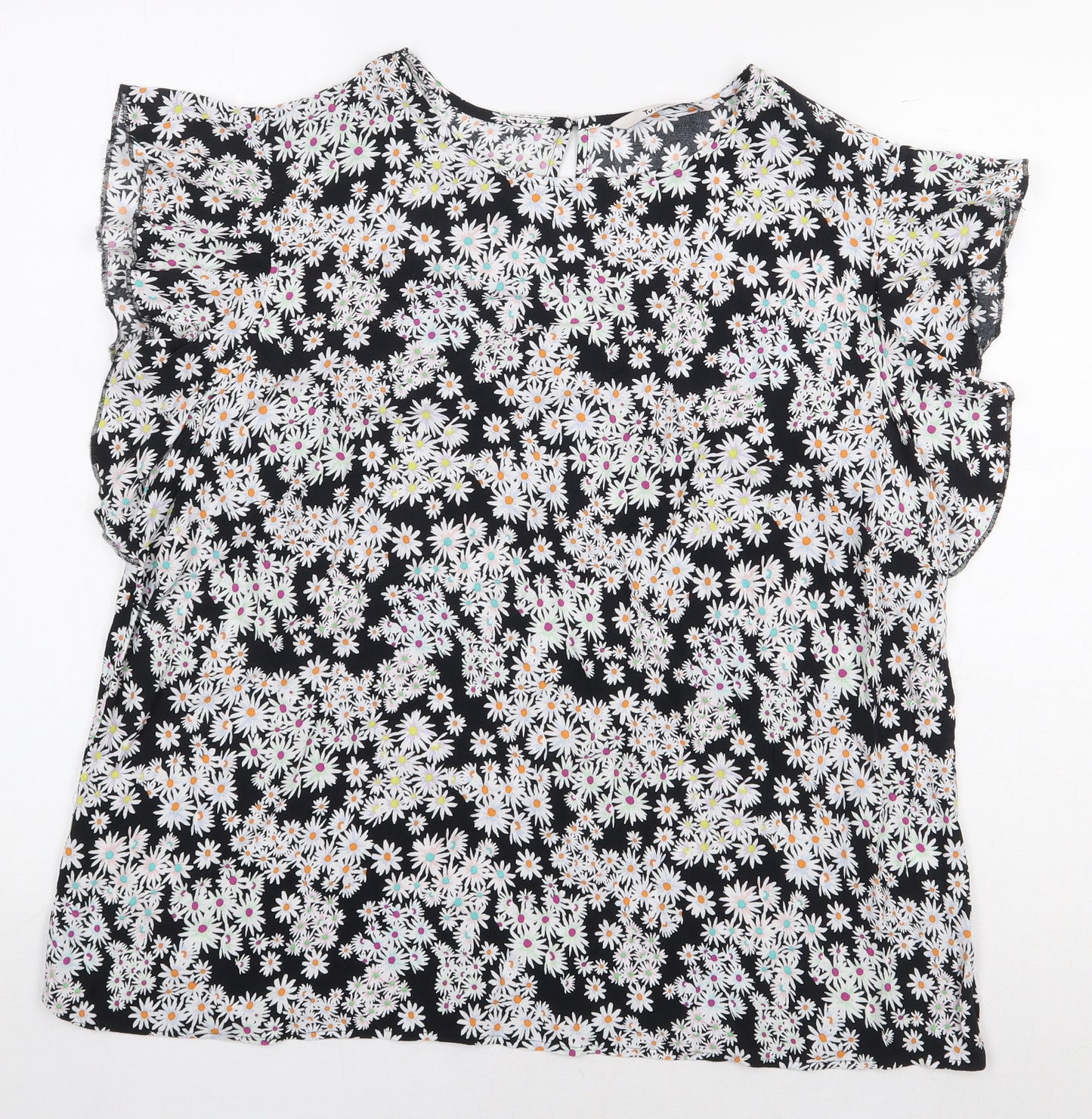 TU Womens Black Floral Viscose Basic Blouse Size 18 Boat Neck