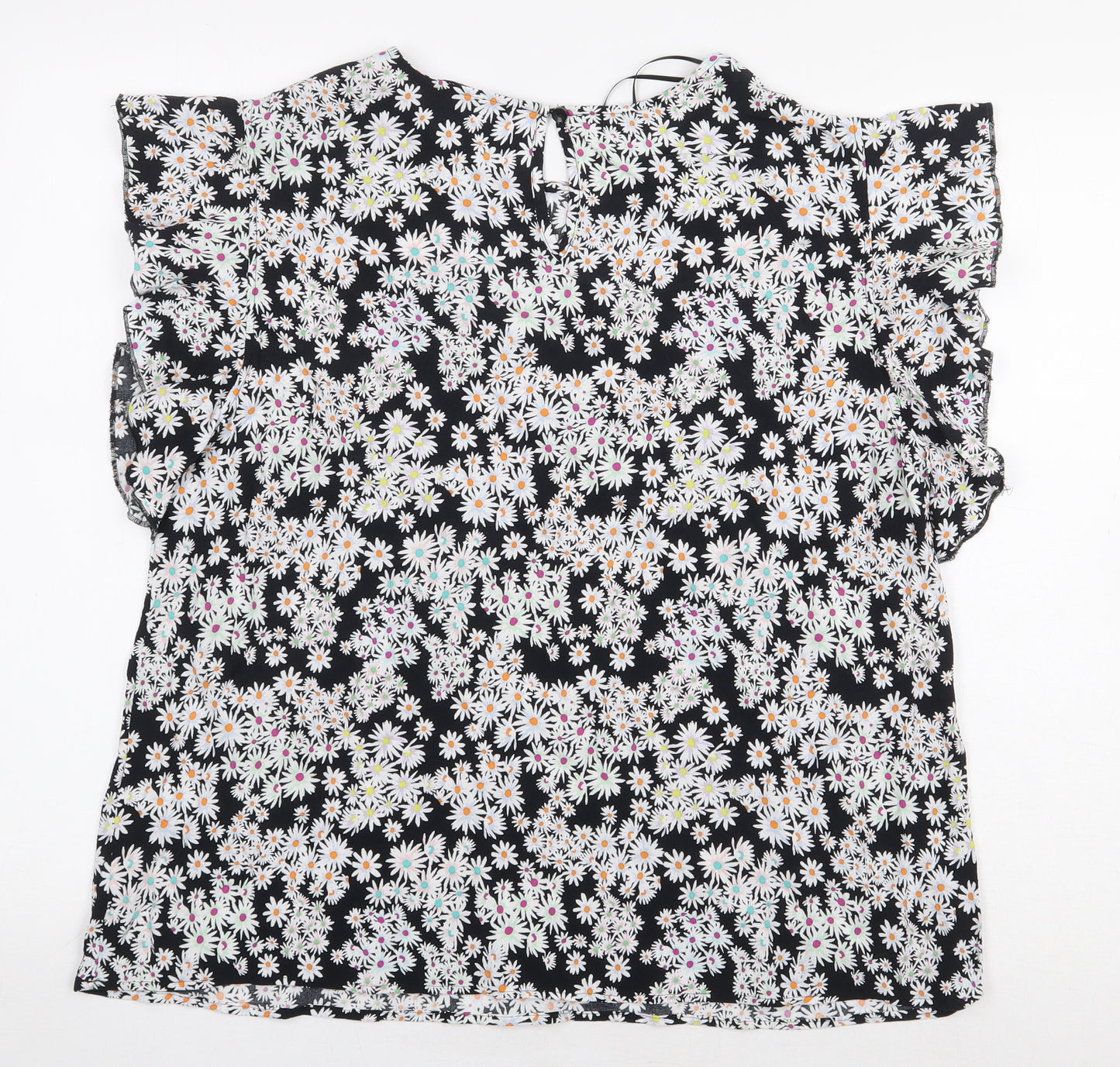 TU Womens Black Floral Viscose Basic Blouse Size 18 Boat Neck