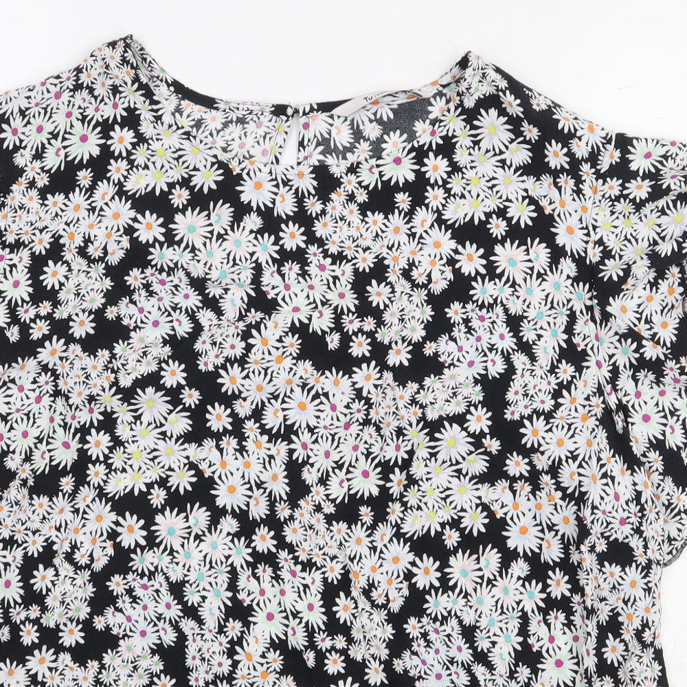 TU Womens Black Floral Viscose Basic Blouse Size 18 Boat Neck