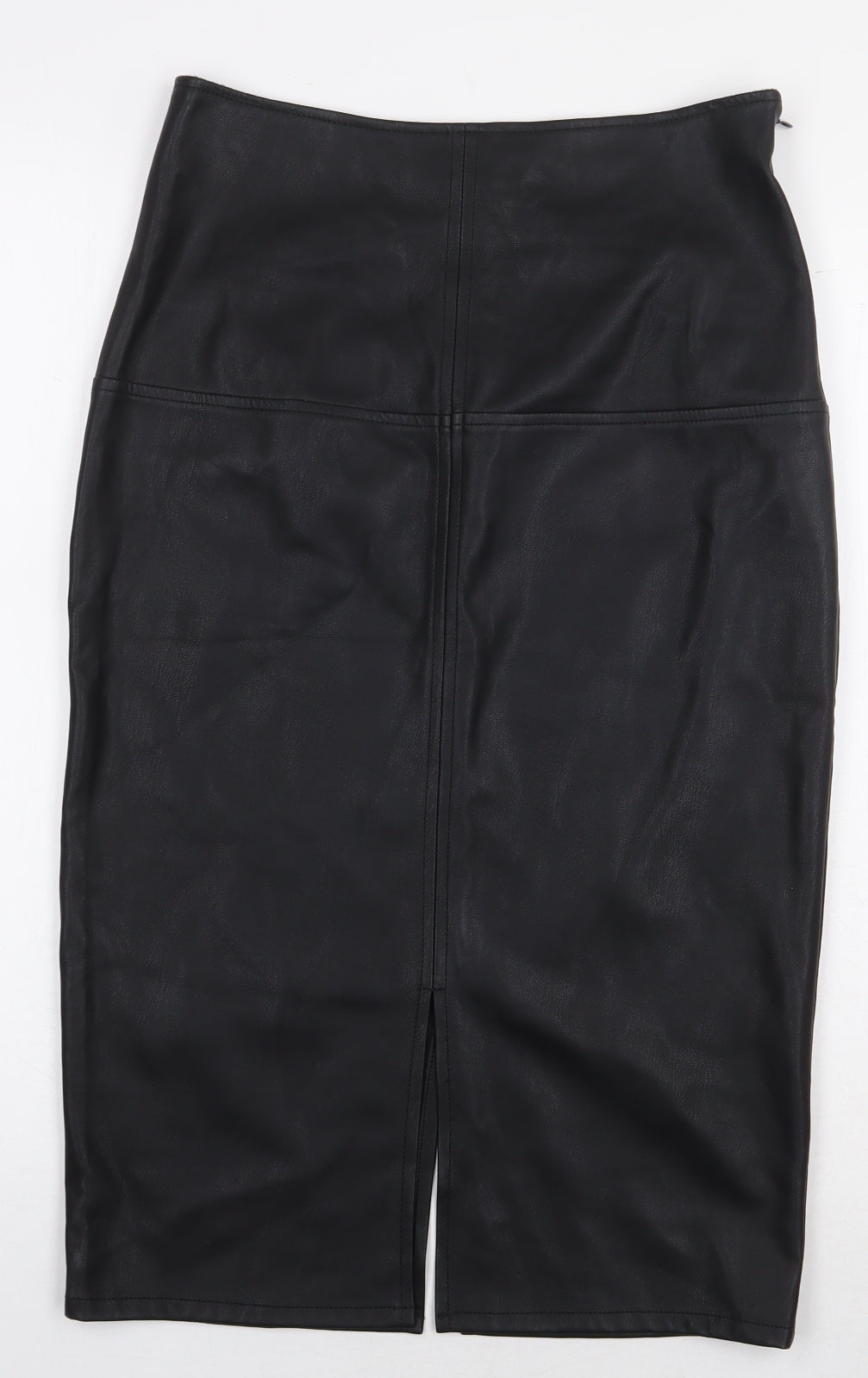 Warehouse Womens Black Polyurethane Straight & Pencil Skirt Size 10 Zip - Leather Look