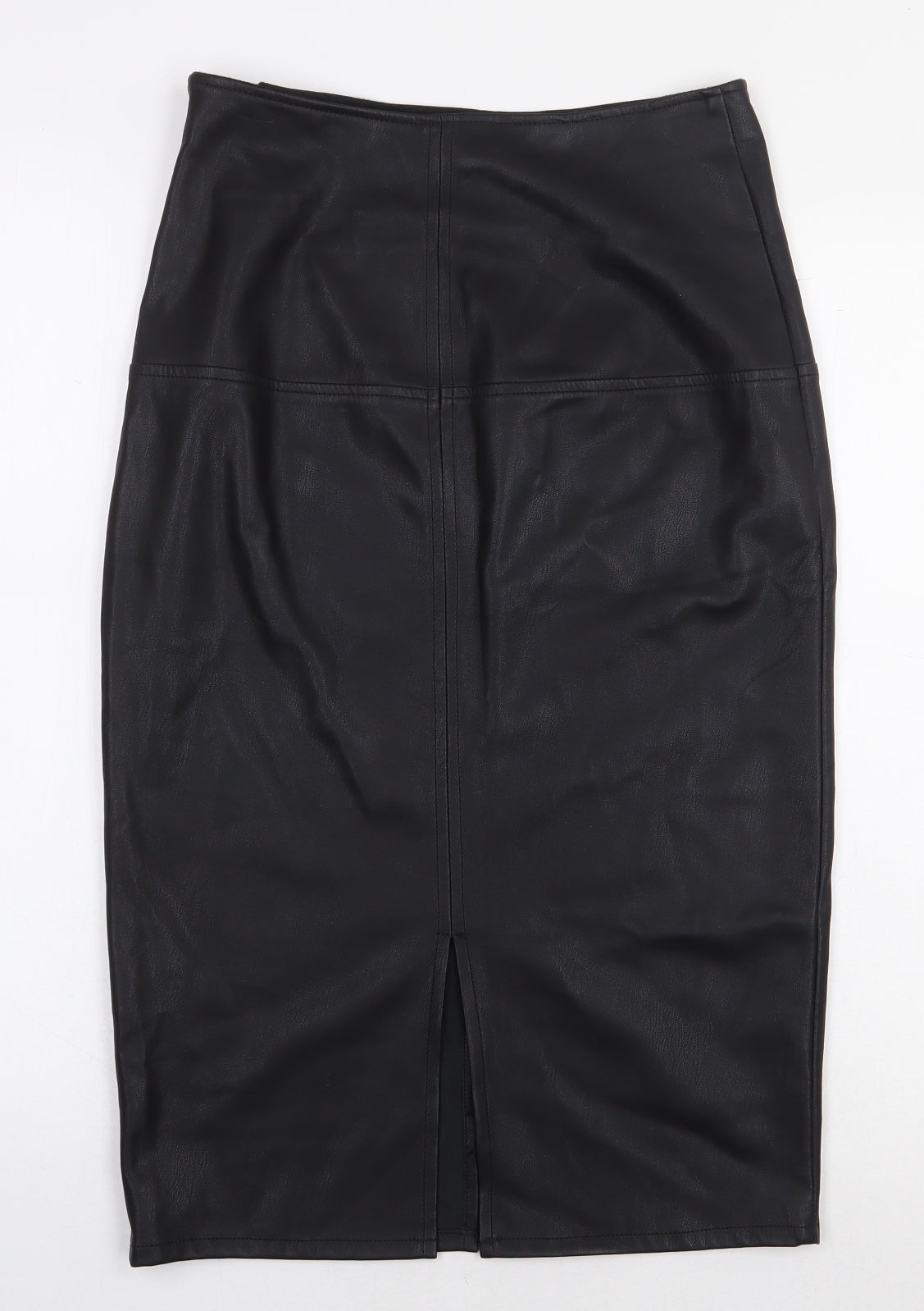 Warehouse Womens Black Polyurethane Straight & Pencil Skirt Size 10 Zip - Leather Look