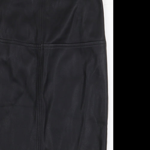 Warehouse Womens Black Polyurethane Straight & Pencil Skirt Size 10 Zip - Leather Look