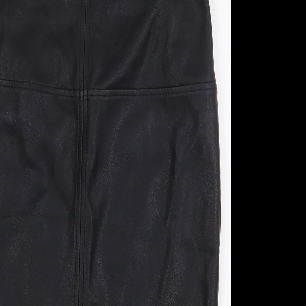 Warehouse Womens Black Polyurethane Straight & Pencil Skirt Size 10 Zip - Leather Look