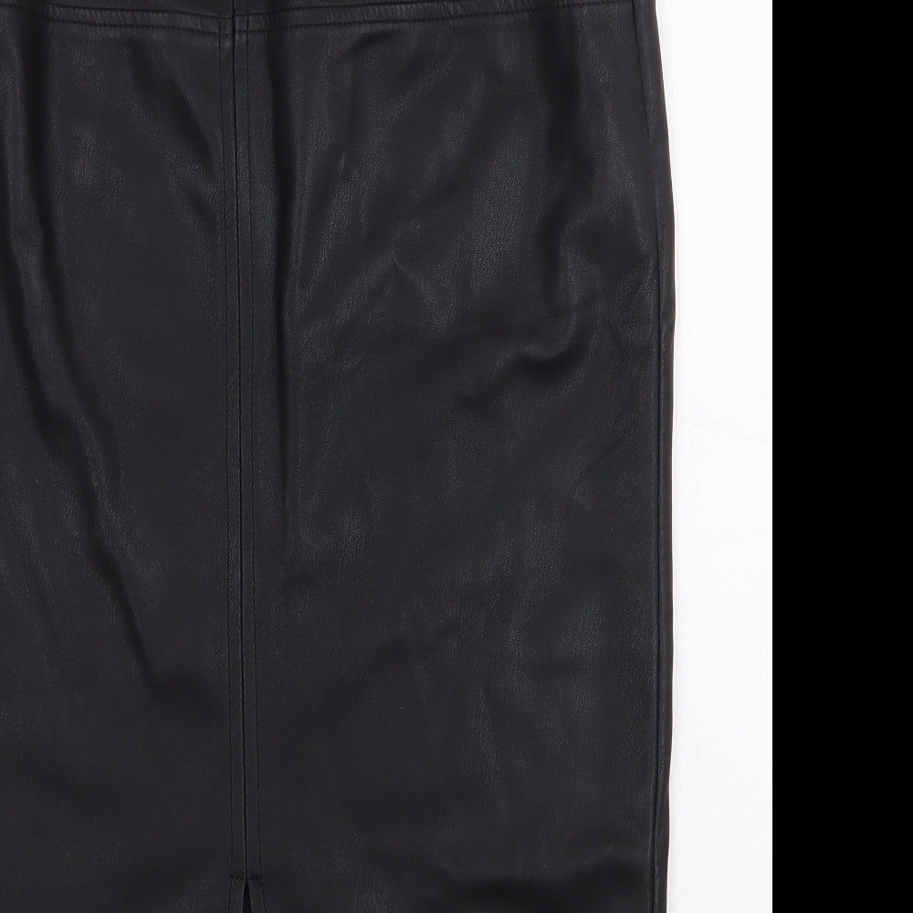 Warehouse Womens Black Polyurethane Straight & Pencil Skirt Size 10 Zip - Leather Look