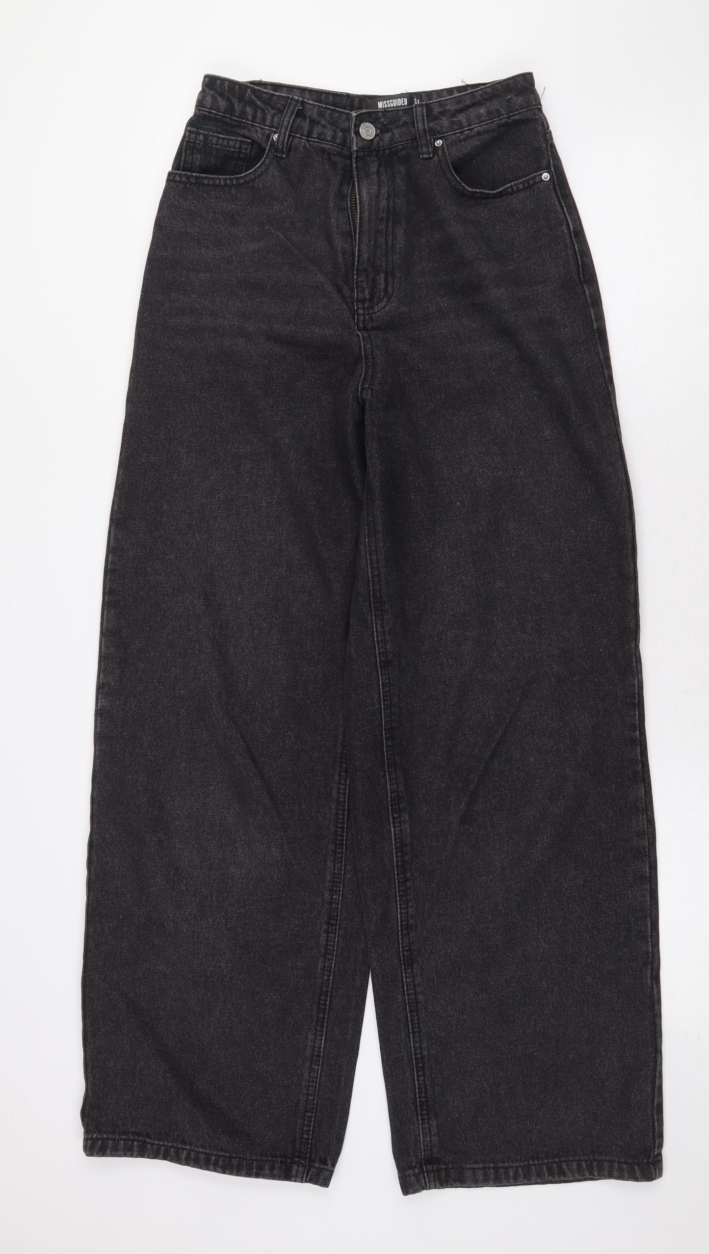 Missguided Womens Black Cotton Wide-Leg Jeans Size 8 L29 in Regular Zip